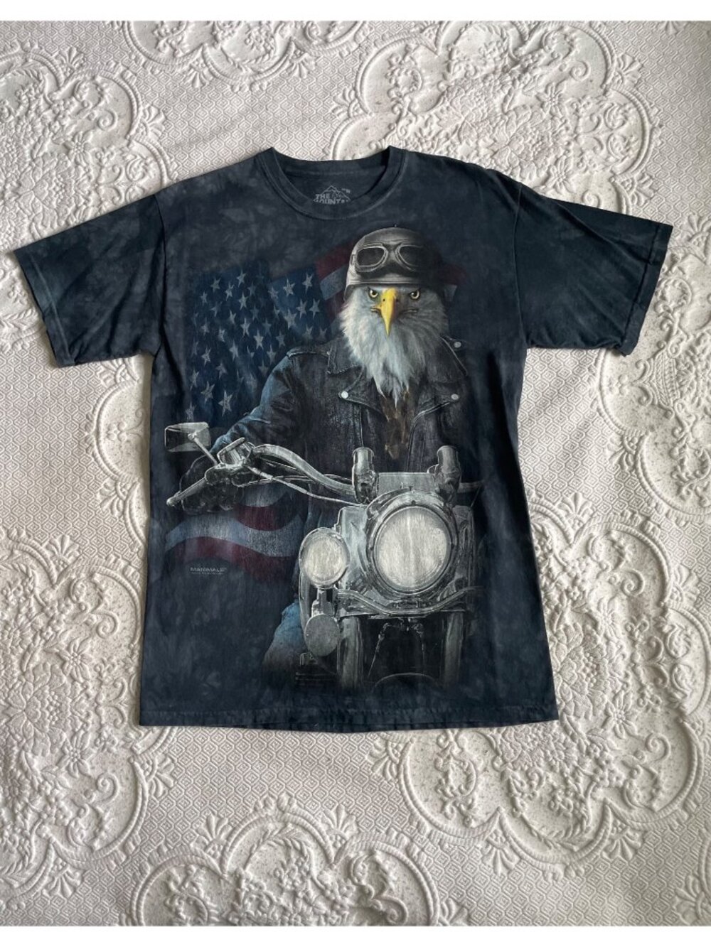 The Mountain Manimals Eagle Biker American Flag Tie Dye T-Shirt Unisex Size Med